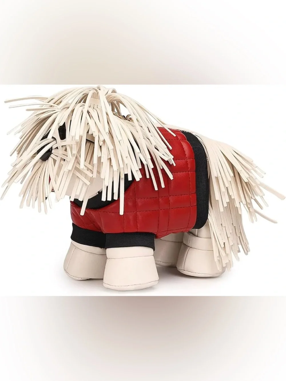 Novelty Fringe Puppy Crossbody Bag in Red and Cream